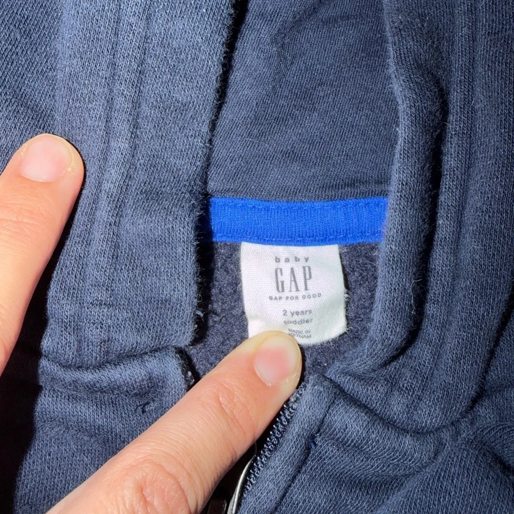 GAP Baby Navy Hooded Zip Sweater with Blue Trim